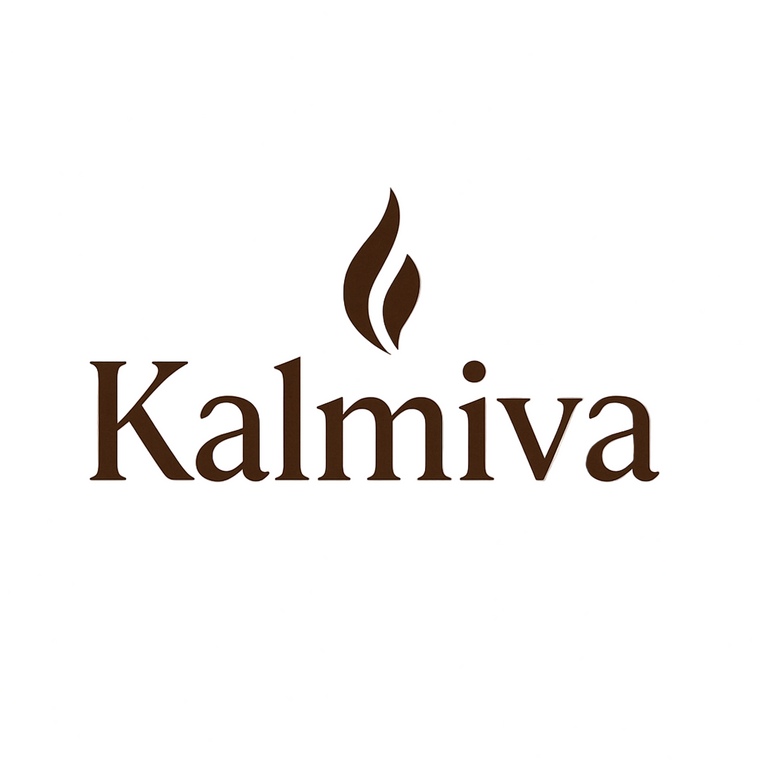 Kalmiva logo with a leaf symbol on a white background