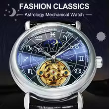 12 Zodiac Constellations Astronomical Mechanical Watches Luminous Design Luxury Skeleton Automatic Men Watch Leather Belt